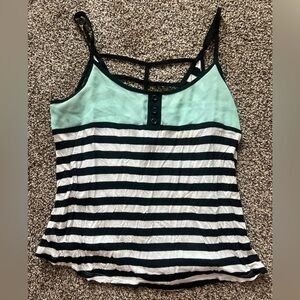 Mine Black and White Striped Camisole with Mint Detail